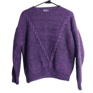 Prima Hand Knit Purple Chunky Cable Knit Fisherman Sweater Small